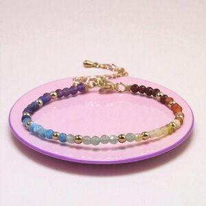 Multicolour Beaded 18k Gold Plated Watermelon Tourmaline Bracelet. New.